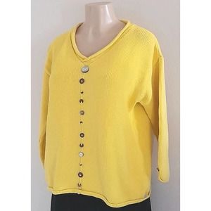 Pure Hand Knit Yellow Long Sleeve Sweater Size W/ Button Detail L/XL